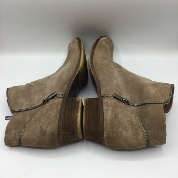 Lucky Brand Boide Taupe Suede Block Low Heel Zipper Ankle Boots Size 10M - Picture 14 of 14